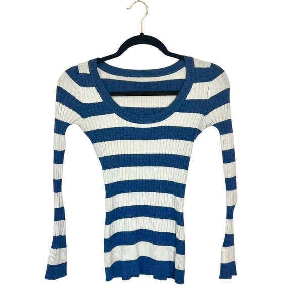 Y2k Bluewhite Striped‎ Long Sleeve - Picture 1 of 4